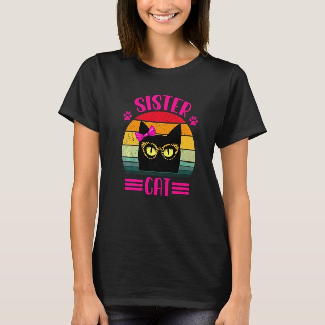 Camiseta Gatinha Irmã Fofa Com Óculos de Leopardo Retro  (Frente)