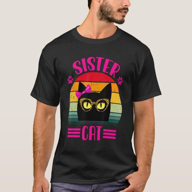 Camiseta Gatinha Irmã Fofa Com Óculos Leopardo Retro  (Frente)