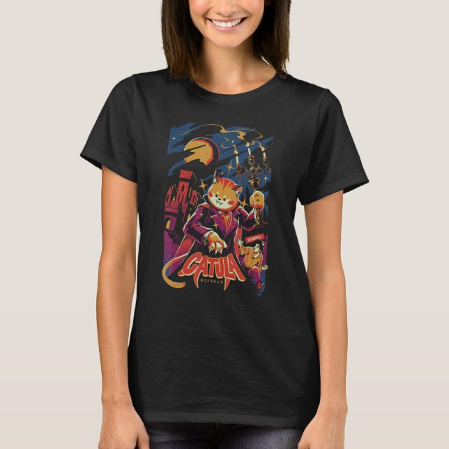 Camiseta Gatinha O Monstro Vampiro Drácula Kitten Meow Ca (Frente)