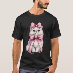 Camiseta Gatinha Persa de Laço Coquete Dia das Mães Rosa Fo