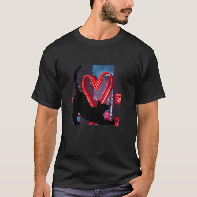 Camiseta Gatinha Preta na Cidade Com um Coração (Frente)