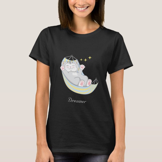 Camiseta Gatinha Sonhadora Fofa em Rede de descans (Frente)