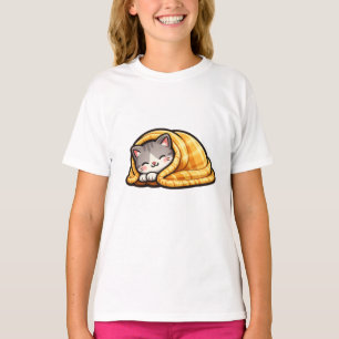 Camiseta Gatinho Aconchegante em Cobertor Fofa Kaw