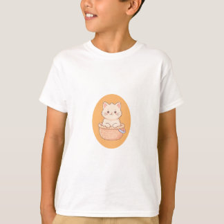Camiseta Gatinho Aconchegante em uma Cesta Tecida para Cria