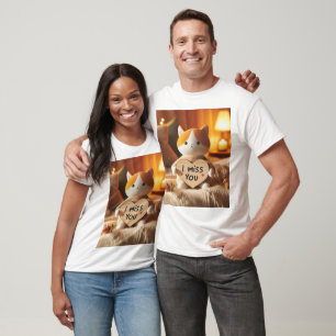 Camiseta Gatinho Adorável de Pelúcia com Mensagem de Coraçã