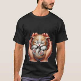 Camiseta Gatinho Adormecido Embriado nas Mãos Pequeno Gato
