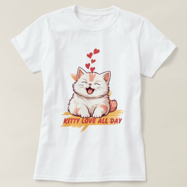 Camiseta Gatinho Ama O Dia Todo (Frente do Design)