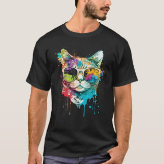 Camiseta Gatinho Arco-Íris Felino Colorido Mosaico Gato com