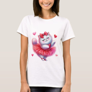Camiseta Gatinho Bailarino Feliz e Fofo Abraçando Coração A