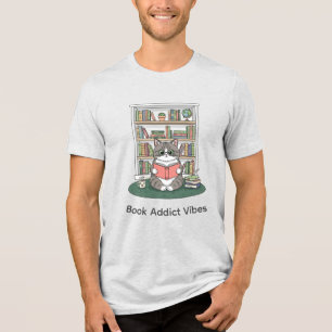 Camiseta Gatinho Bibliófilo Desenho de Prateleira de Livros