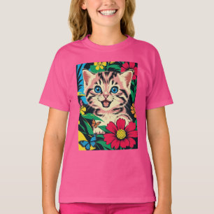 Camiseta Gatinho bonitinho no estilo de pintura de Pop