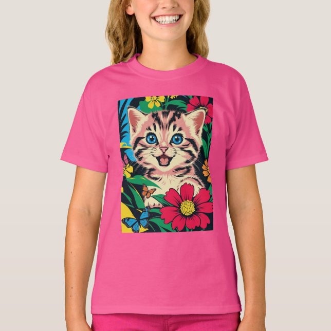 Camiseta Gatinho bonitinho no estilo de pintura de Pop (Frente)