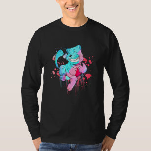 Camiseta Gatinho Bonito Abraçando Um Gato De Arte Colorida 