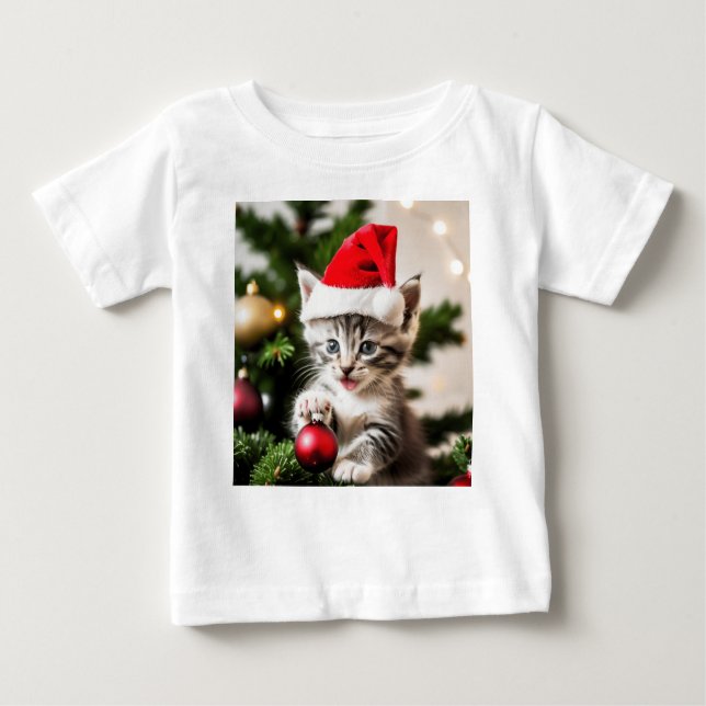 Camiseta Gatinho Bonito brincando com Gato de Árvore de Nat (Frente)