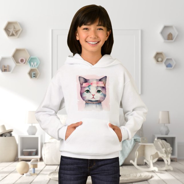 Camiseta Gatinho bonito com capuz de Arco rosa (Criador carregado)