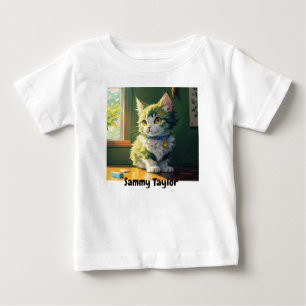 Camiseta Gatinho Bonito. Cores vibrantes. Editável