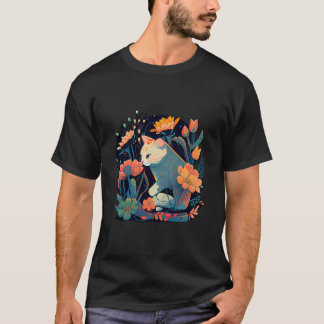 Camiseta Gatinho Bonito Em Um Jardim De Flor.