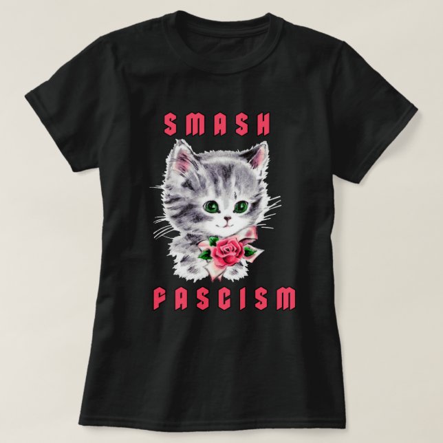 Camiseta Gatinho Bonito - Fascismo Esmagado (Frente do Design)