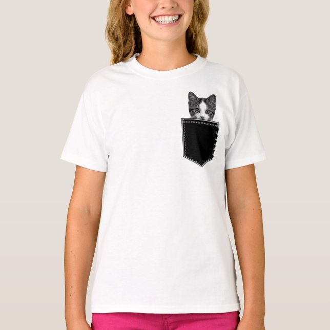 Camiseta Gatinho Bonito na Garota do Bolso (Frente)