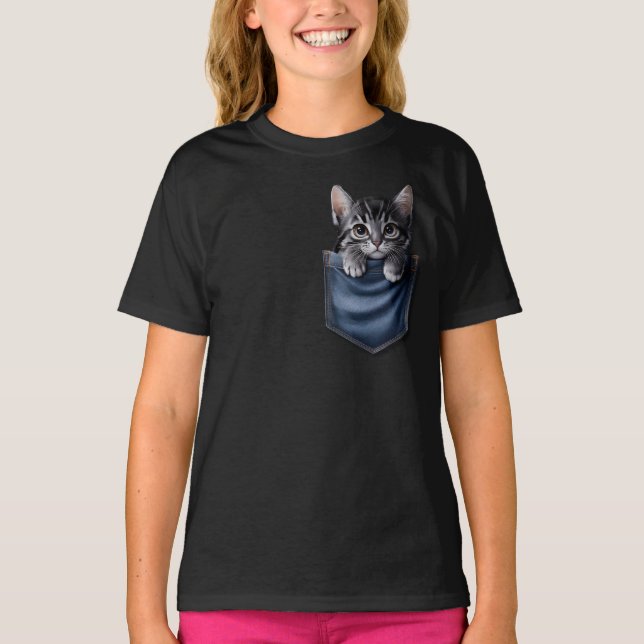 Camiseta Gatinho Bonito no Bolso (Frente)