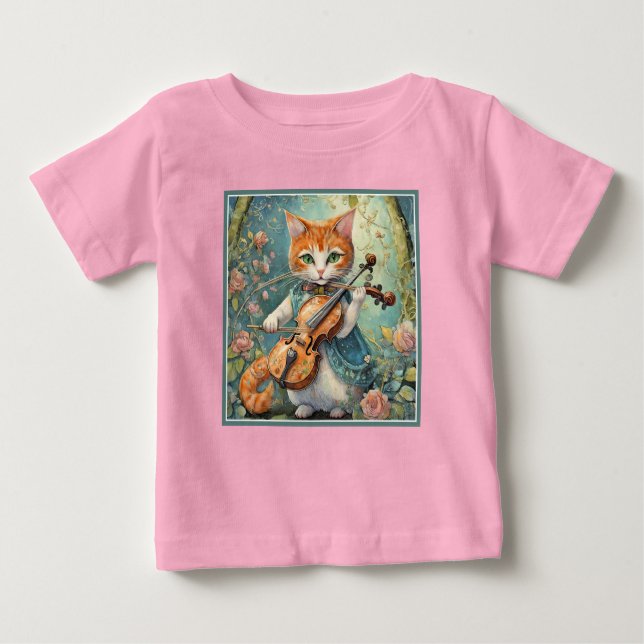 Camiseta Gatinho bonito tocando violino (Frente)