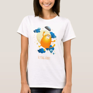 Camiseta Gatinho bonito voando com guarda-chuva