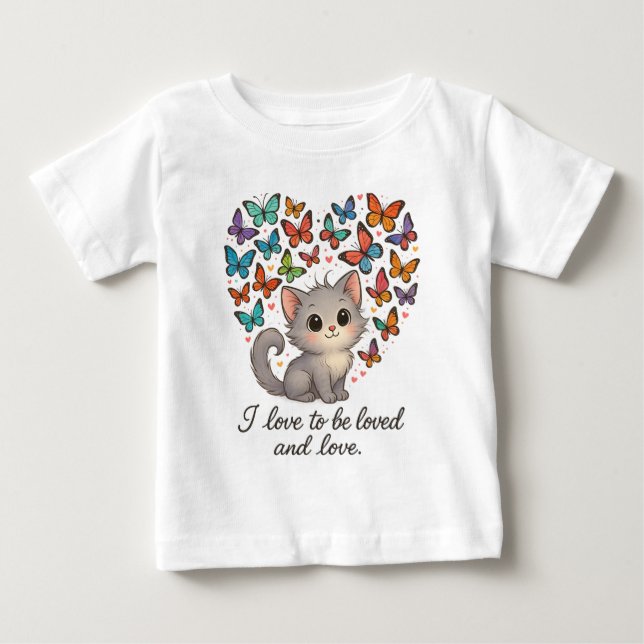 Camiseta Gatinho branco com borboletas e asas (Frente)