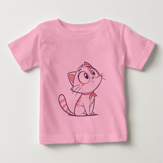 Camiseta Gatinho Branco e Rosa Bonitos - Camisa-Bebê (Frente)
