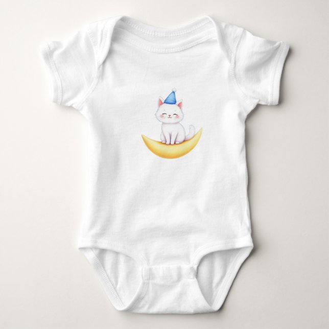 Camiseta Gatinho Branco Fofo na Lua (Frente)