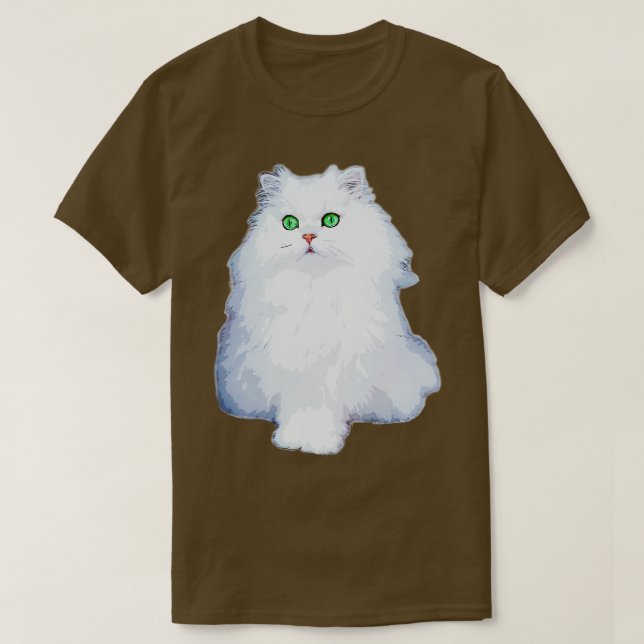 Camiseta Gatinho Branco Gato Persa com olhos verdes Chinchi (Frente do Design)