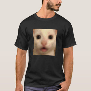 Camiseta Gatinho Branco Surpreso Engraçado Meme Borroso