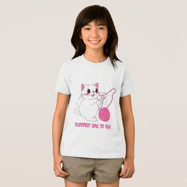 Camiseta Gatinho Brincalhão com Bola de Linha (Frente Completa)