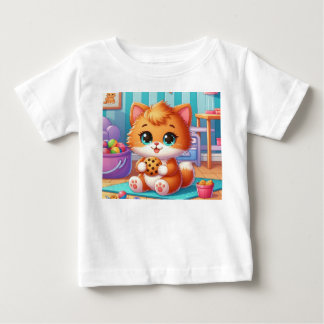 Camiseta Gatinho Brincalhão Com Um Biscoito