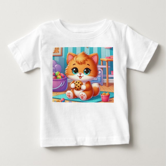 Camiseta Gatinho Brincalhão Com Um Biscoito (Frente)