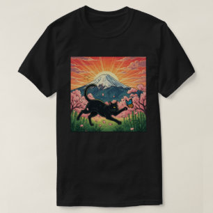 Camiseta Gatinho Brincalhão da Flor de Cerejeira Japonesa