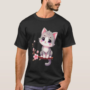 Camiseta Gatinho Cerejeira Florido Estilo Japonês Kawai Kit