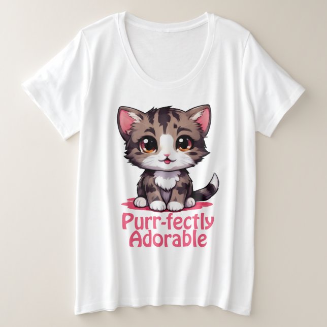 Camiseta Gatinho Chibi Kawaii, Puro e Adorável, de cor rosa (Frente do Design)