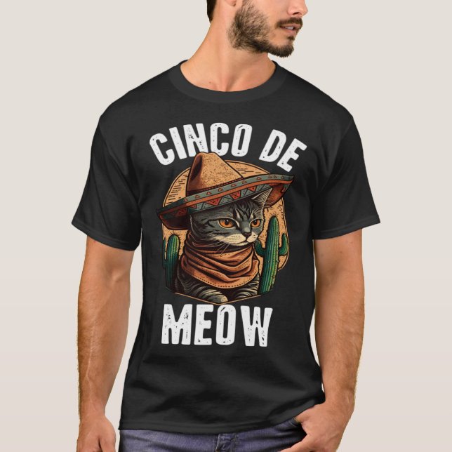 Camiseta Gatinho Cinco de Meow Com Sombrero Cinco de Mayo C (Frente)