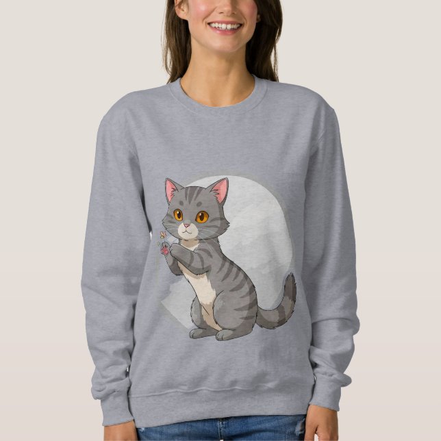 Camiseta Gatinho Cinza Adorável Malhado (Frente)