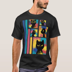 Camiseta Gatinho Colorido De Gato Preto Cinto Para Gato De