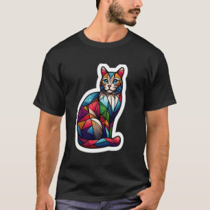 Camiseta Gatinho Colorido Estilo Mosaico A, Geometria Cuta,
