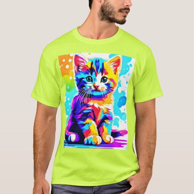 Camiseta Gatinho Colorido Splash (Frente)