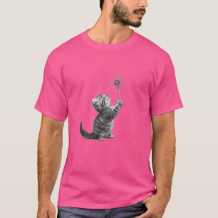 Camiseta Gatinho com Gato de Dandelion e Arte Flor