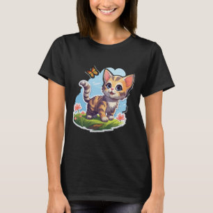 Camiseta Gatinho Com Olhos Azuis E Borboleta Perfeito Verão