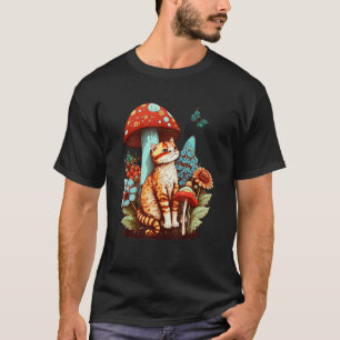 Camiseta Gatinho cottagecore cogumelo e flores coloridas fo
