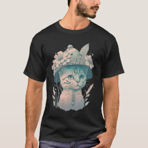 Camiseta Gatinho Cottagecore Vintage Retro Gato em um Chapé