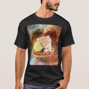 Camiseta Gatinho da Galáxia Andando de Pizza no Espaço