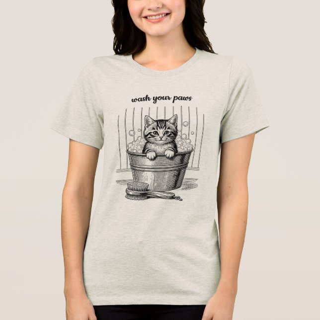 Camiseta Gatinho de Banho Vintage Fofa (Frente)