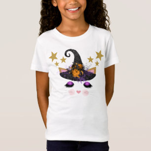 Camiseta Gatinho de bruxa bonita no Halloween
