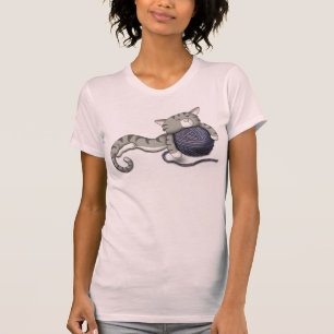 Camiseta Gatinho de cartum com esfera de fios